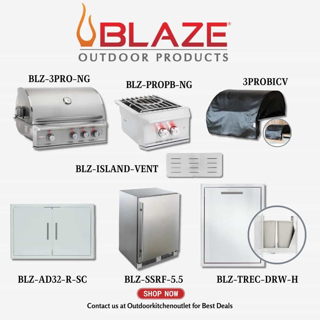 Blaze Outdoor Premium Package Pro LUX 3 Burner 34-inch BBQ Grill with power burner, Access door, Grill Cover, Refrigerator, Trash Drawer and Vent NG - image 1
