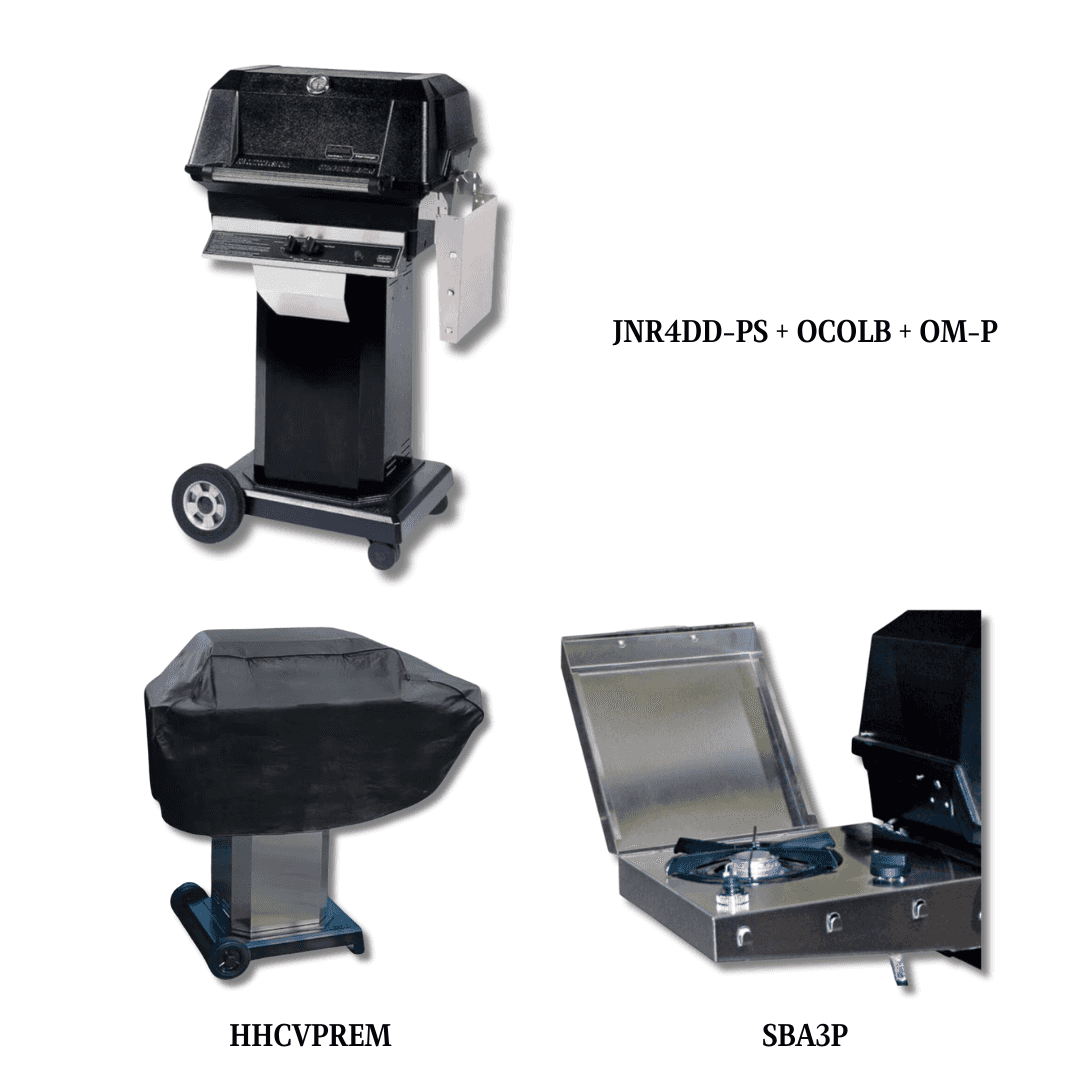 MHP JNR4DD Liquid Propane Gas with Sear Magic Grids on Black Cart Grill with Cover and Single side burner - PCKG-JNR4DD-PS - image 1