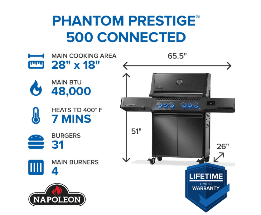 Napoleon Phantom Prestige® 500 Connected RSIB with Infrared Side and Rear Burner 4 Main Burners- P500VXRSIBPK-PHM - image 2