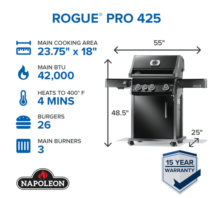 Napoleon Rogue® PRO 425 SIB with Infrared Side Burner 3 Burners NG- RP425SIBNK-2 - image 2