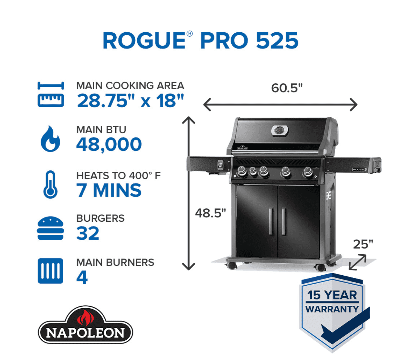 Napoleon Rogue® PRO 525 SIB with Infrared Side Burner 4 Burners LP- RP525SIBPK-2 - image 2