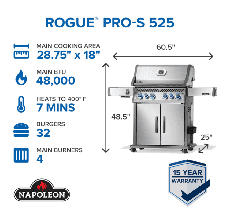 Napoleon Rogue® PRO-S 525 RSIB with Infrared Side and Rear Burner 4 Burners LP- RPS525RSIBPSS-2 - image 2