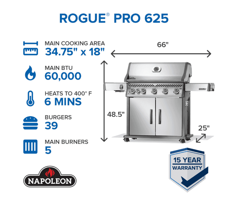 Napoleon Rogue® PRO 625 SIB with Infrared Side Burner 5 Burners LP- RP625SIBPSS-2 - image 2