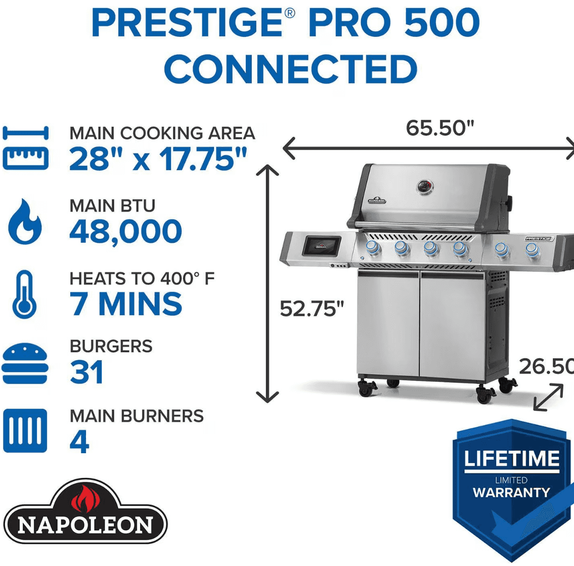 Napoleon Prestige PRO 500 4-Burner Propane Grill w/ Smart Technology - PRO500VXRSIBPSS - image 2