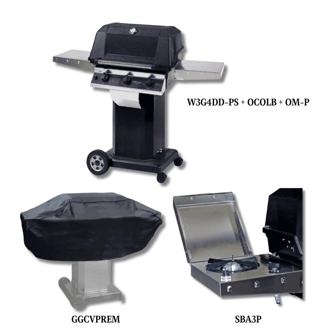 MHP W3G4DD Liquid Propane Gas with Sear Magic Grids on Black Cart Grill  with Cover and Single side burner - PCKG4-W3G4DD-PS - image 1