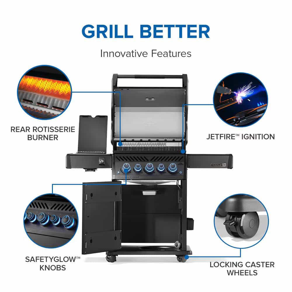 Napoleon Rogue PRO-S Phantom 425 3-Burner Propane Grill w/ Side Burner & SafetyGlow - RPS425RSIBPK-2-PHM - image 4