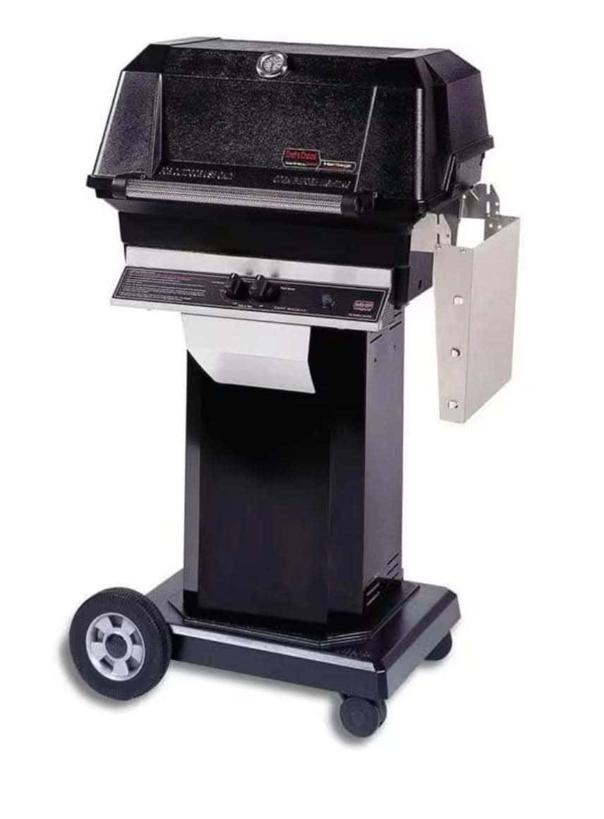 MHP JNR4DD - 37-Inch 2-Burner on Black Cart Grill with Stainless Steel Shelves and Stainless Grids - Natural Gas - JNR4DD-N + OCOLB + OM-N