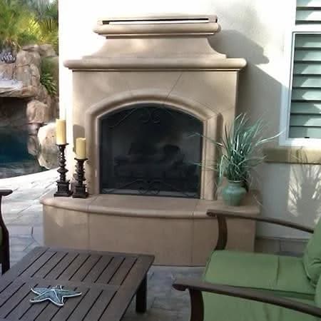 American Fyre Designs 67 Inch Vented Free-Standing Outdoor Mariposa Fireplace, 16 Inch Radiused Bullnose, Hearth and Body, Cafe Blanco, Key Value on the RIGHT/Gas Source out the BACK- 073-01-A-CB-RBC - image 3