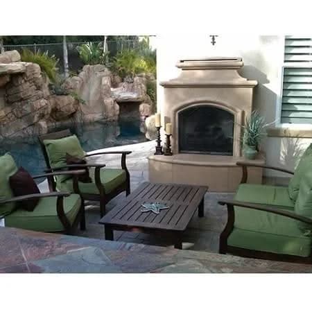 American Fyre Designs 67 Inch Vented Free-Standing Outdoor Mariposa Fireplace, 16 Inch Radiused Bullnose, Hearth and Body, Cafe Blanco, Key Value on the RIGHT/Gas Source out the BACK- 073-01-A-CB-RBC - image 4