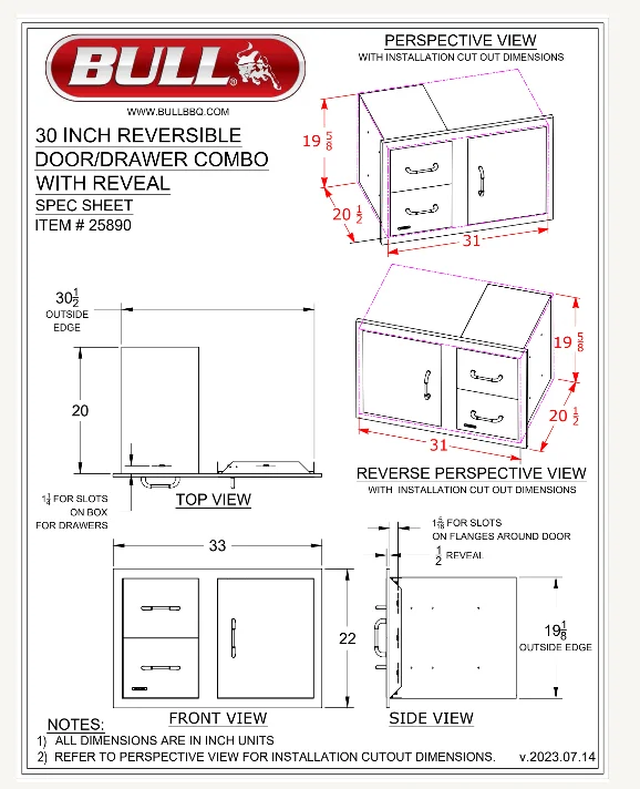 Bull 30" S/S Single Storage Door w/ 2 Drawer Combo w/ Reveal - 25890 (Old Sku 25876) - image 6