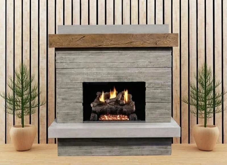 American Fyre Designs 68 1/2 Inch Vent-Free Wall Mount Outdoor Brooklyn Fireplace, French Barrel Oak, Key Value on the RIGHT/Gas Source out the BACK- 150-CG-N-FO-RBC - image 2