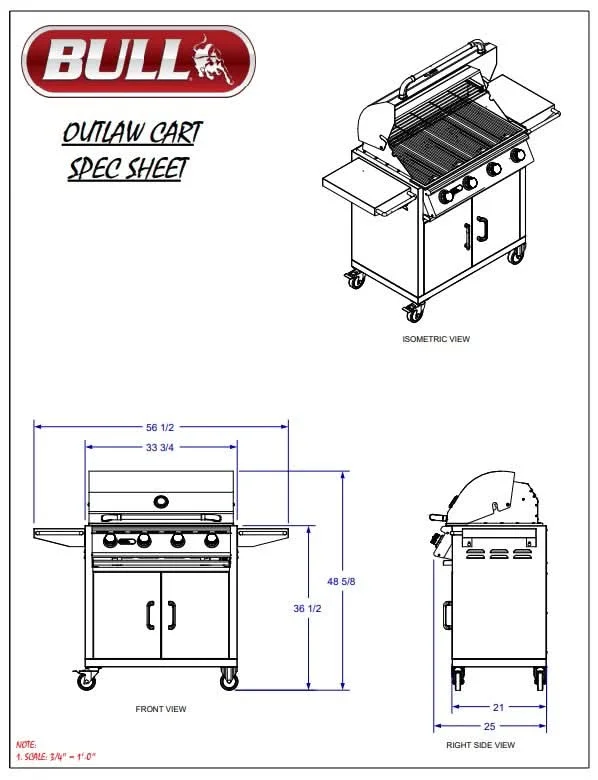 Bull Outlaw - 30-Inch 4-Burner Freestanding Grill Cart - Liquid Propane Gas - 26001 - image 4