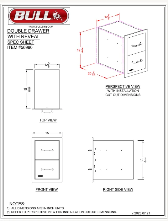 Bull Stainless Steel Double Drawer w/ Reveal - 56990 (Old Sku 56985) - image 7