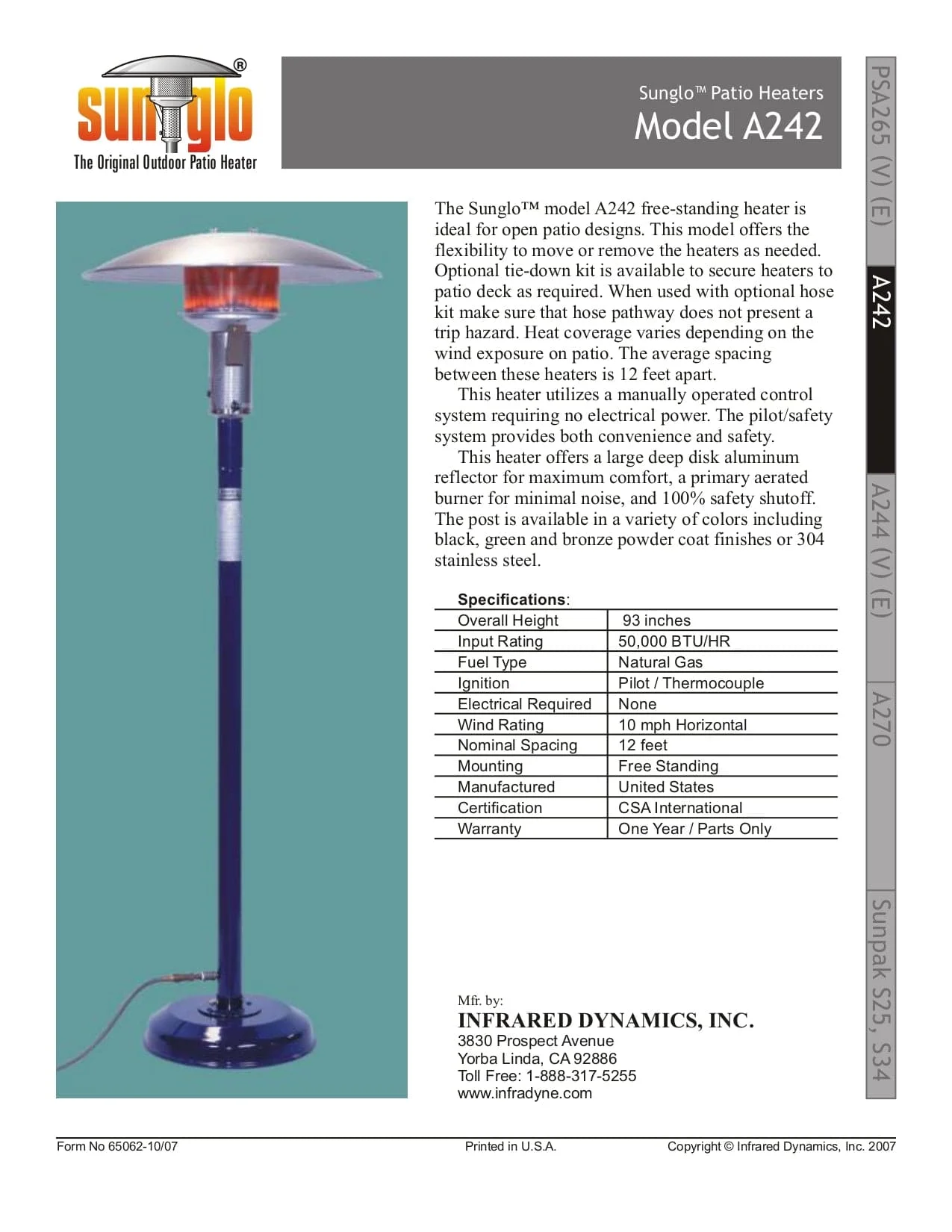 Sunglo 50000 BTU Natural Gas Patio Heater Black A242B - A242B - image 2