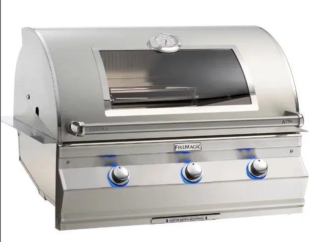 Fire Magic Aurora A790I 36-Inch 3-Burner Built-In Grill with Magic View Window, Rotisserie and Analog Thermometer - Liquid Propane Gas - A790I-8EAP-W