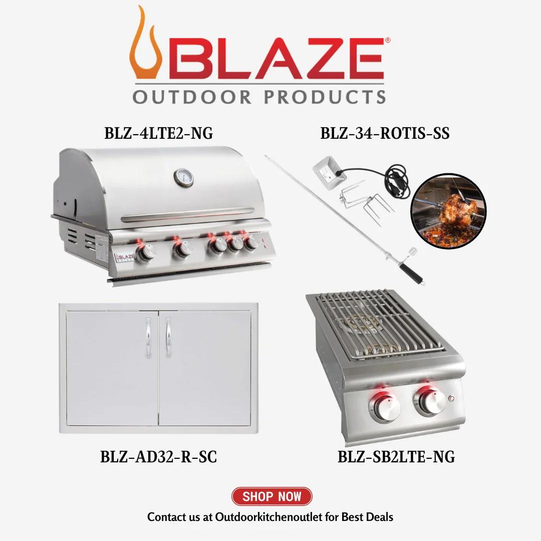 Blaze Outdoor Standard Package LTE 32-inch 4 Burner Grill with Rotisserie, Stainless Steel Access Door and Side Burner NG