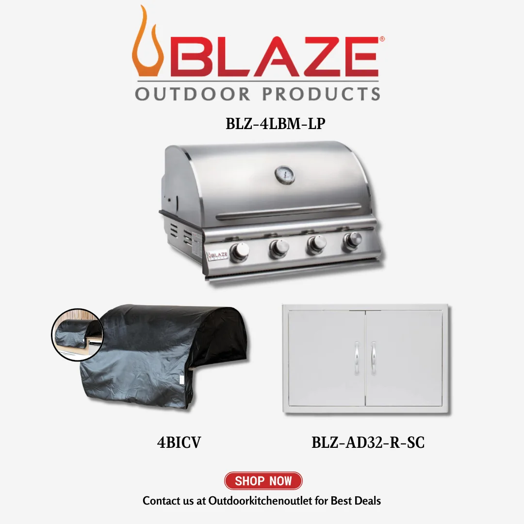 Blaze Outdoor Basic Package Prelude LBM 4 Burner 32 inch Grill with Cover and Stainless Steel Access Door LP