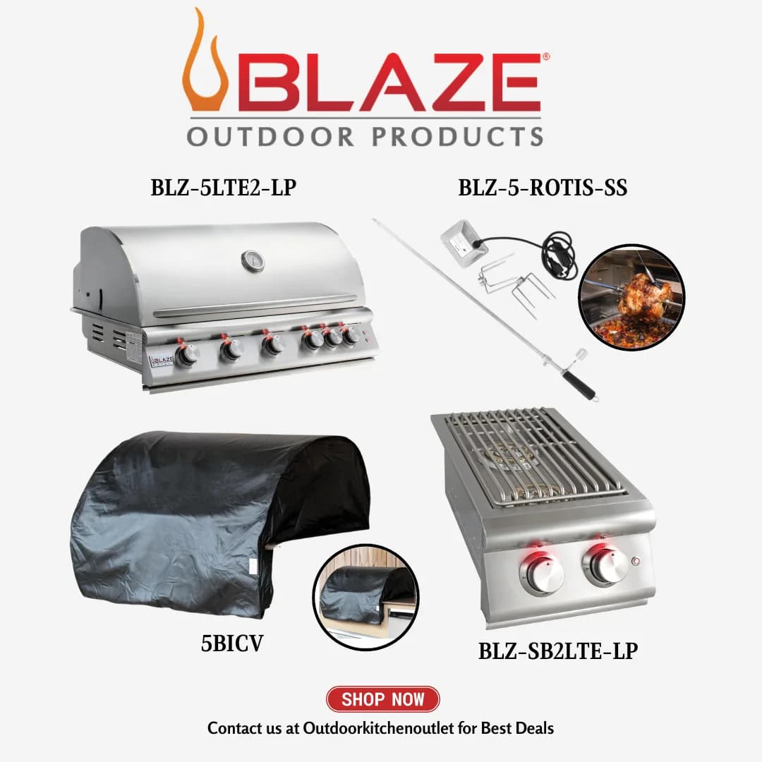 Blaze Outdoor Standard Package LTE 40-inch 5 Burner Grill with Rotisserie, Cover and Double Side Burner LP