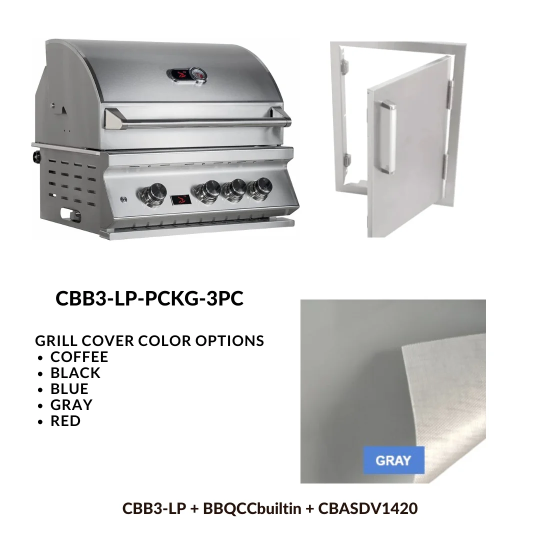 Whistler Basic Package 3 burner Built-in gas Grill with Stainless Steel Access door and Custom Grill cover with 5 year warranty LP