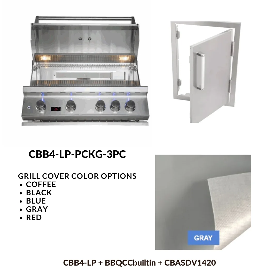 Whistler Basic Package 4 burner Built-in gas Grill with Stainless Steel Access door and Custom Grill cover with 5 year warranty LP