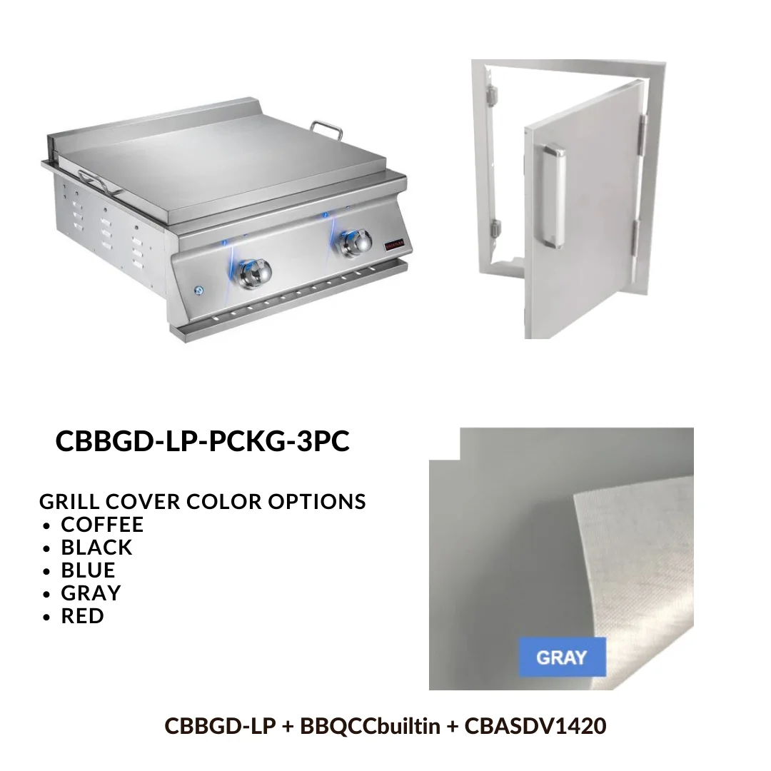 Whistler Basic Package Built-in Gas Griddle with Stainless Steel Access door and Custom Grill cover with 5 year warranty LP