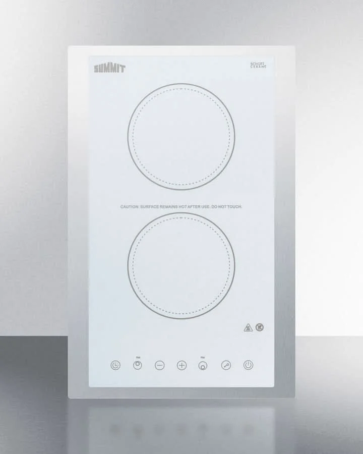 Summit 15 Wide 115V 2-Burner Radiant Cooktop White - CR2B15T2WTK15