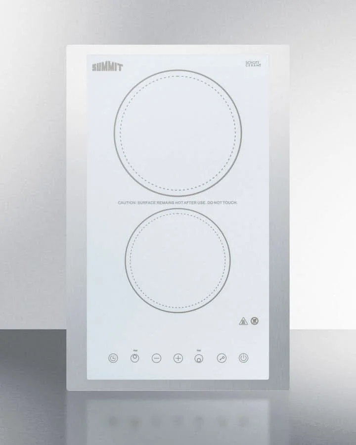 Summit 15 Wide 230V 2-Burner Radiant Cooktop White - CR2B23T4WTK15