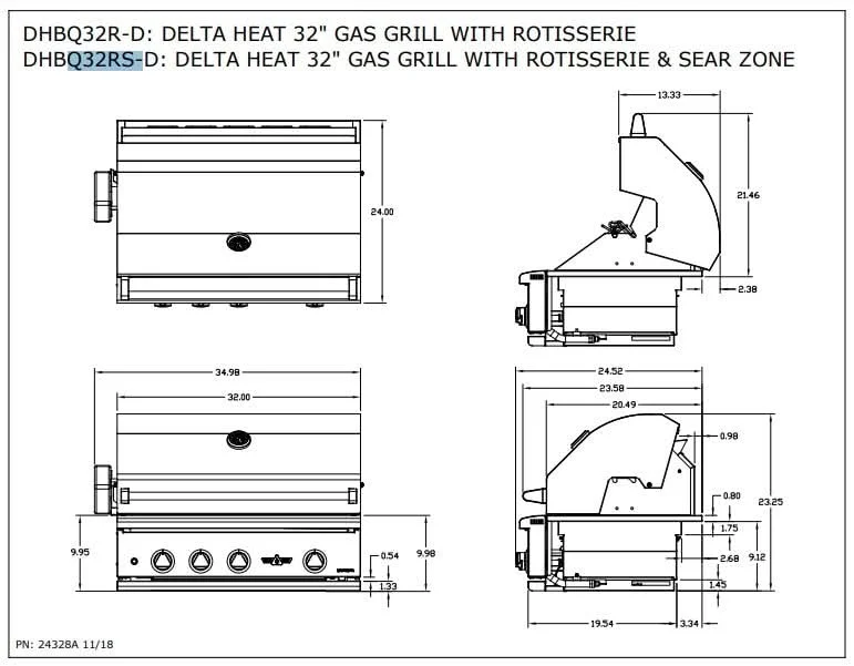 Delta Heat - 32-Inch 3-Burner Built-In Grill with Sear Zone and Infrared Rotisserie Burner - Natural Gas - DHBQ32RS-DN - image 8