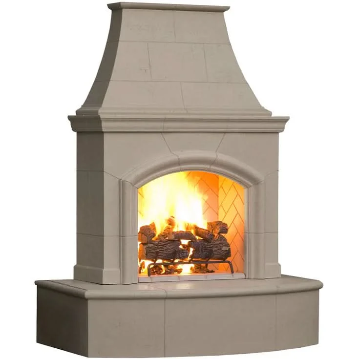 American Fyre Designs 87 Inch Vented Free-Standing Outdoor Phoenix Fireplace, 16 Inch Radiused Bullnose, Hearth Only, Cafe Blanco, Key Value on the RIGHT/Gas Source out the BACK- 017-01-H-CB-RBC - image 2