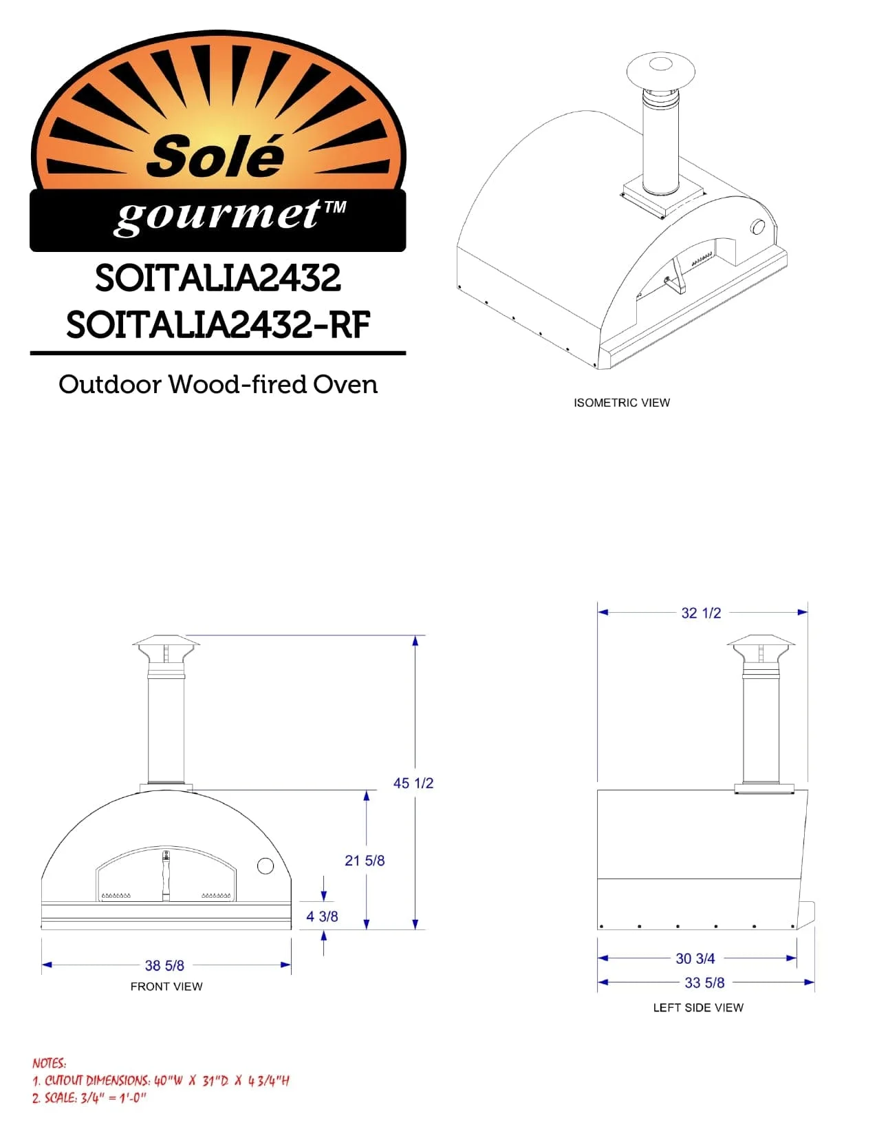 Sole Gourmet Italia - 32-Inch Built-In Pizza Oven - Wood Fired - ITALIA2432 - image 3