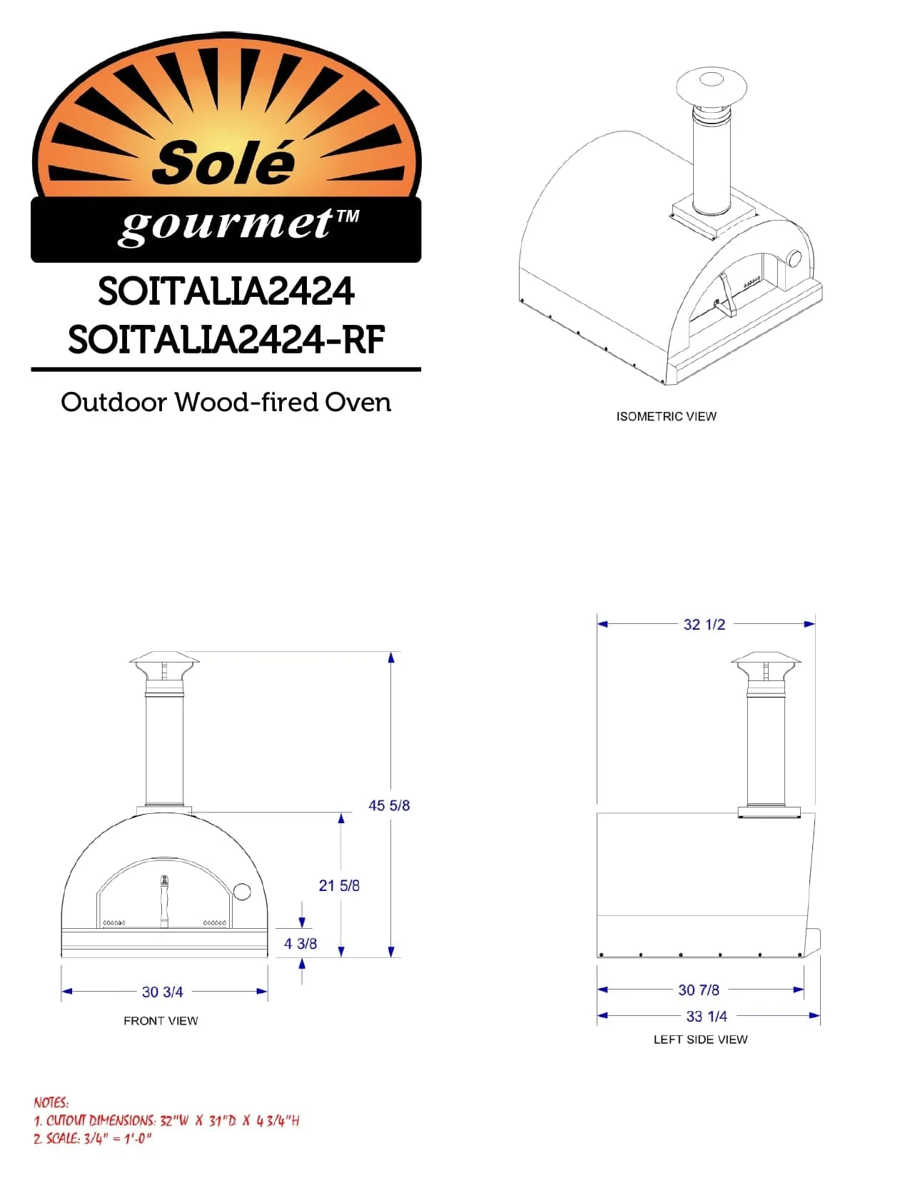 Sole Gourmet Italia - 32-Inch Freestanding Outdoor Pizza Oven - Wood Fired - ITALIA2432-PKG - image 2