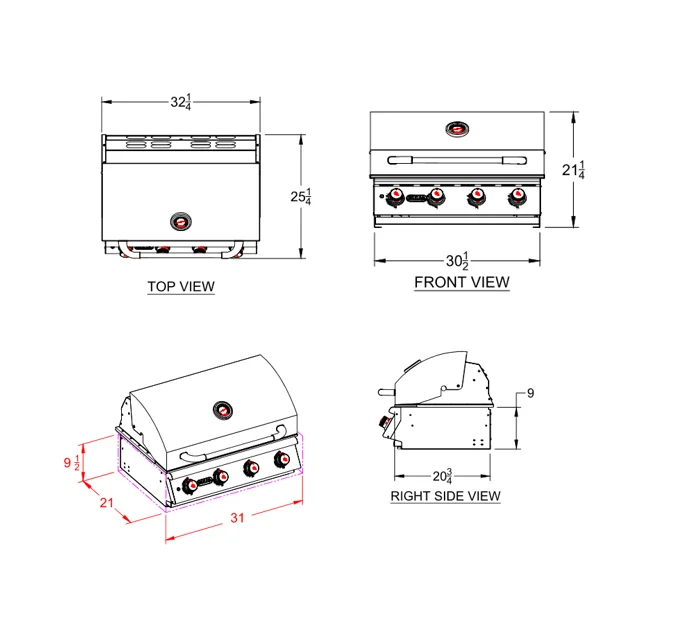 Grandeur Essential 32-inch Built-In 4 Burner Stainless Steel Bbq Grill with Interior Lights - 32BBQEssential - image 4