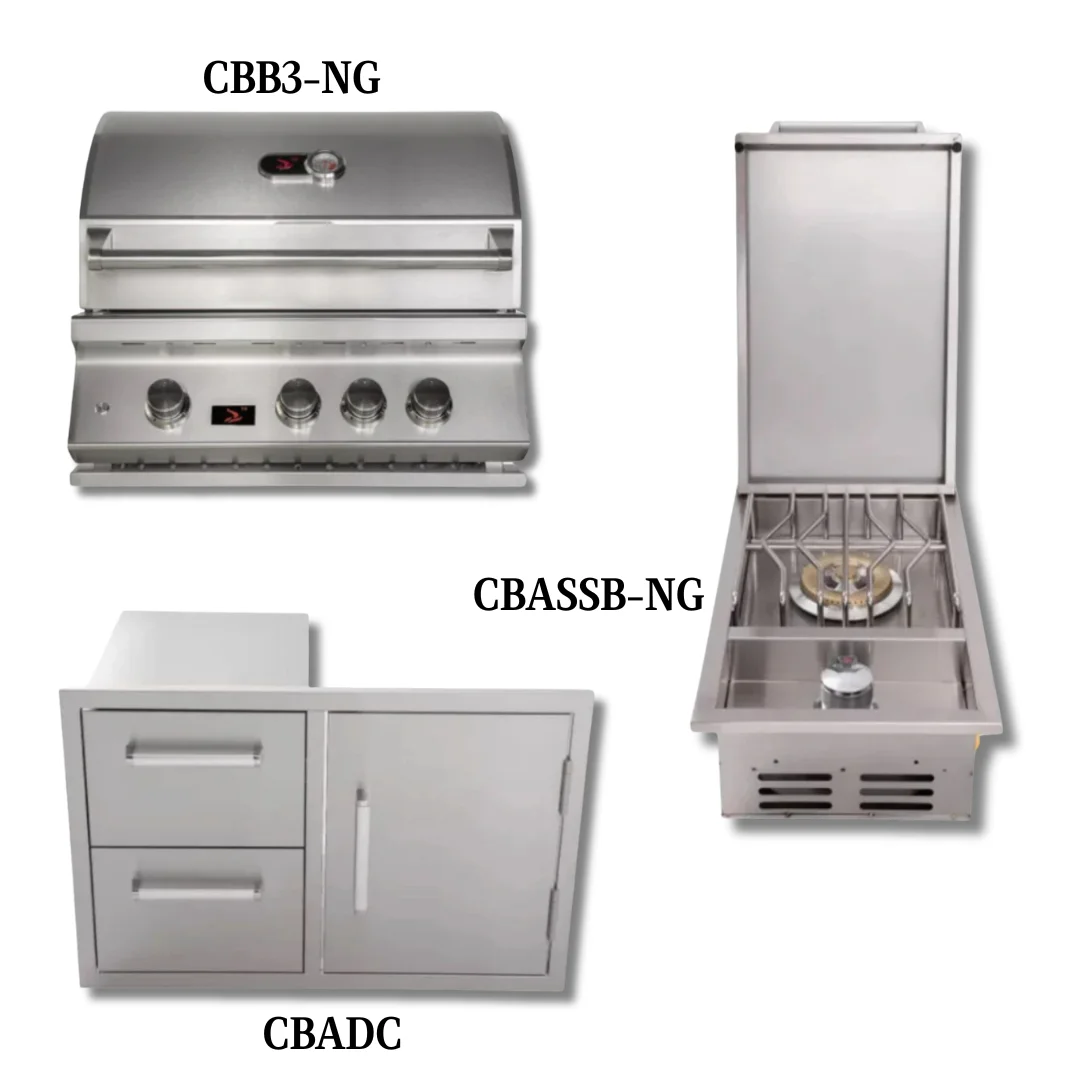 Whistler Bonfire Basic Package Built-in 3 burner Gas Grill with Double Side Burner and Door Drawer Combo NG