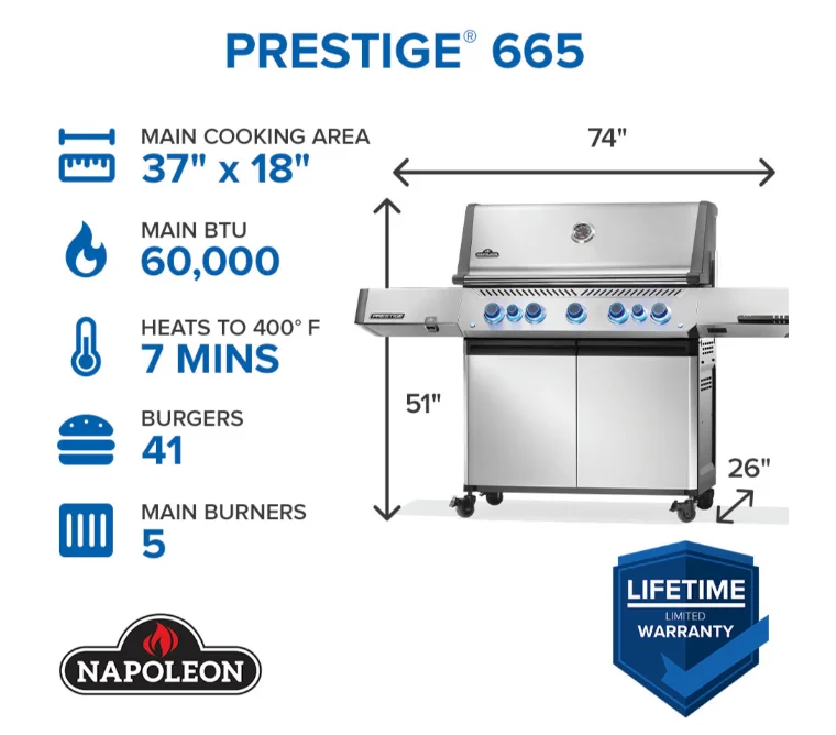 Napoleon Prestige® 665 RSIB with Infrared Side and Rear Burner 5 Burners NG- P665VRSIBNSS (Copy) - image 2