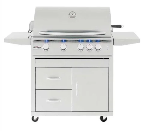 Summerset Sizzler Pro - 32-Inch 4-Burner Freestanding Grill with Rear Infrared Burner - Natural Gas - SIZPRO32-NG + CART-SIZ32-DC