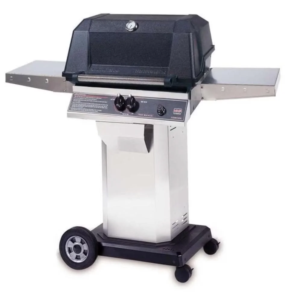 MHP WNK4DD - 57-Inch 2-Burner Stainless Cart Grill with Stainless Steel Shelves and Sear Magic Grids - Liquid Propane Gas - WNK4DD-PS + OCOL + OM-P