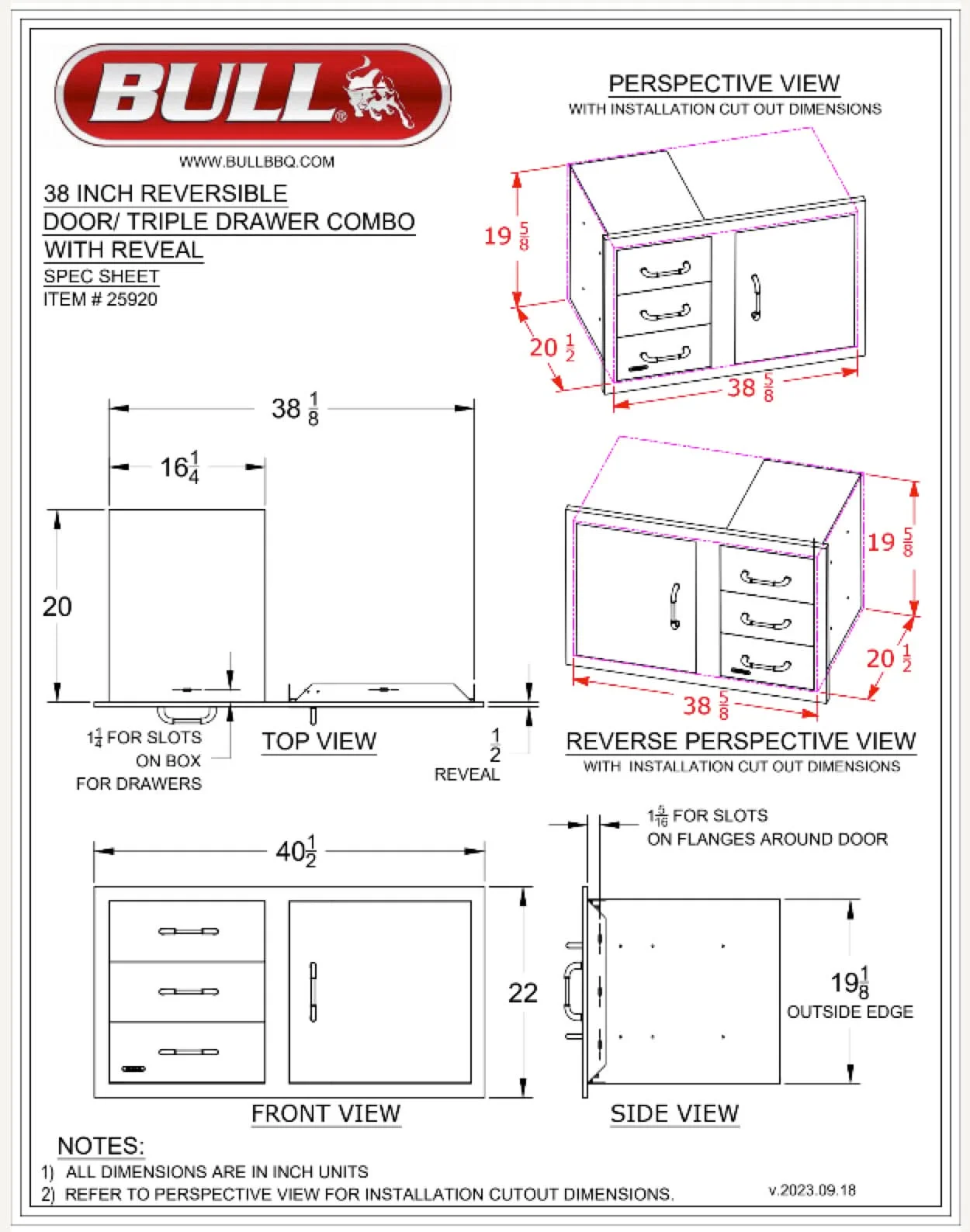 Bull 38" 3 Drawer Door Combo w/ Reveal - 25920 - image 2
