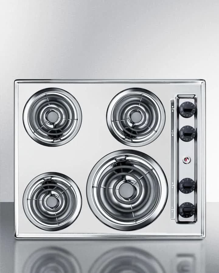 Summit 24 Wide 230V 4-Burner Coil Cooktop Stainless Steel - ZEL03