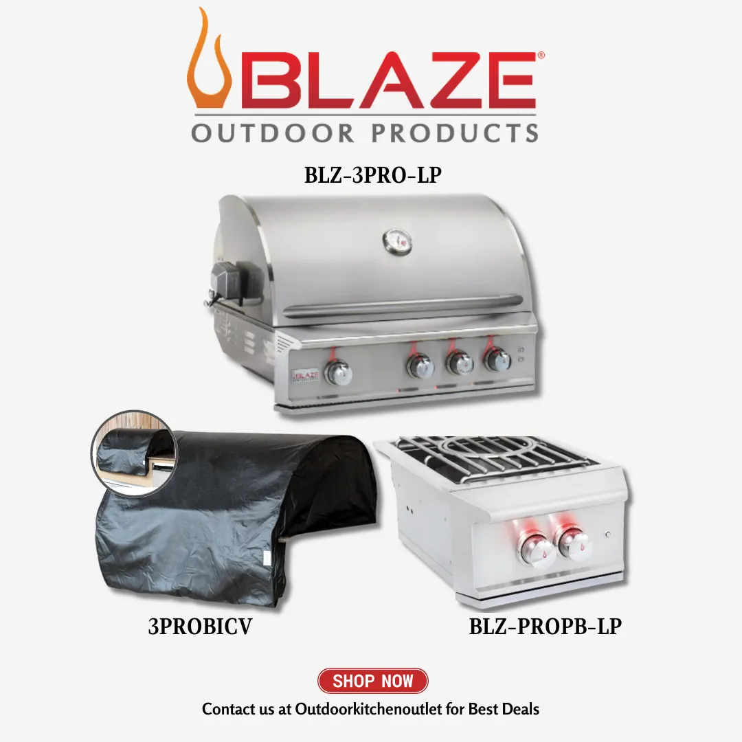 Blaze Outdoor Basic Package Pro Lux 34-inch 3 Burner Grill with Cover and Power Burner LP