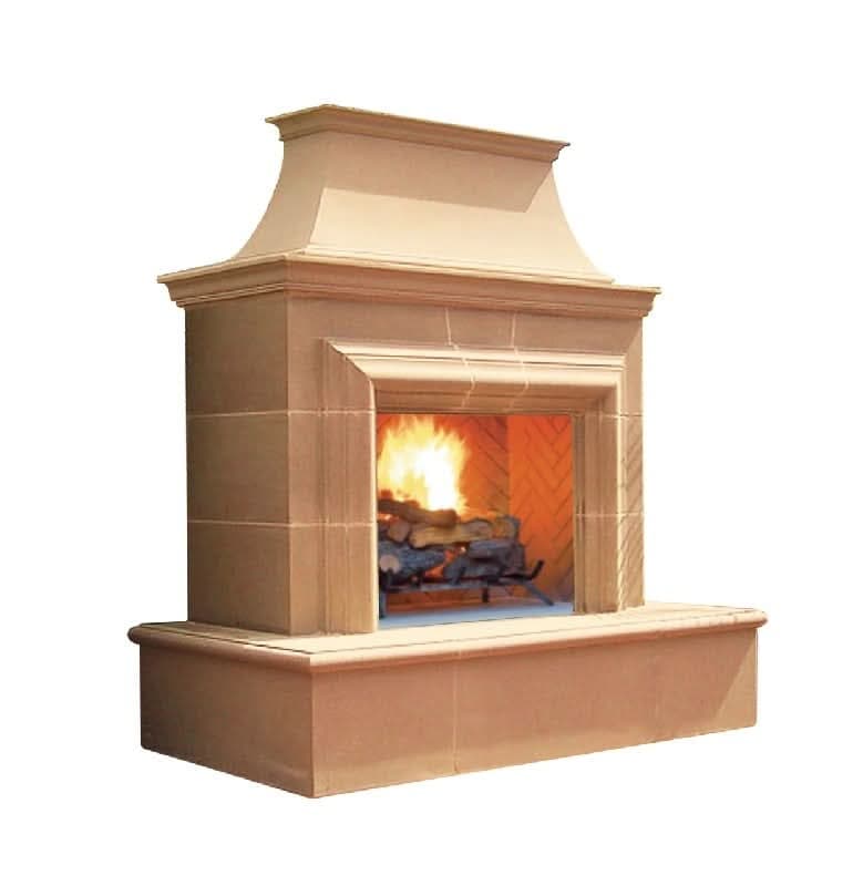 American Fyre Designs 82 Inch Vent-Free Free-Standing Outdoor Reduced Cordova Fireplace, Cafe Blanco, Key Value on the LEFT/Gas Source out the BACK- 123-20-N-CB-LBC