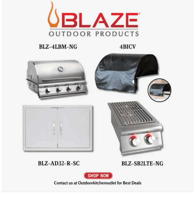 Blaze Outdoor Standard Package LTE 34-inch 3 Burner Grill with Cover, Infrared Burner and Stainless Steel Door NG