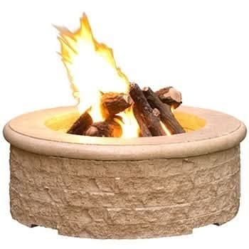 American Fyre Designs 39 Inch Round Chiseled Firepit, Black Lava, Natural Gas- 680-BA-11-M6NC