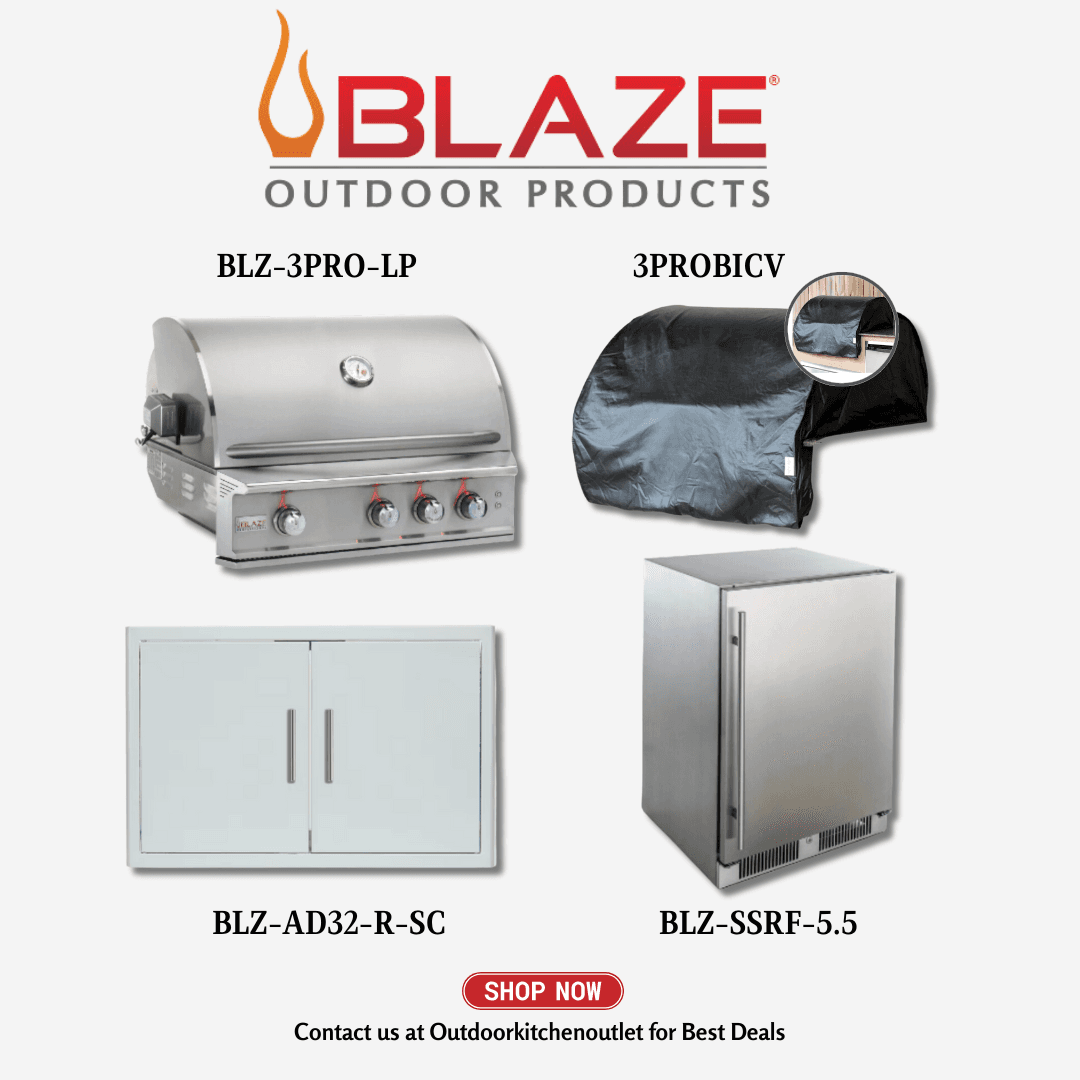 Blaze Outdoor Standard Package Pro Lux 34-inch 3 burner grill with Cover, Stainless Steel Door and Refrigerator LP