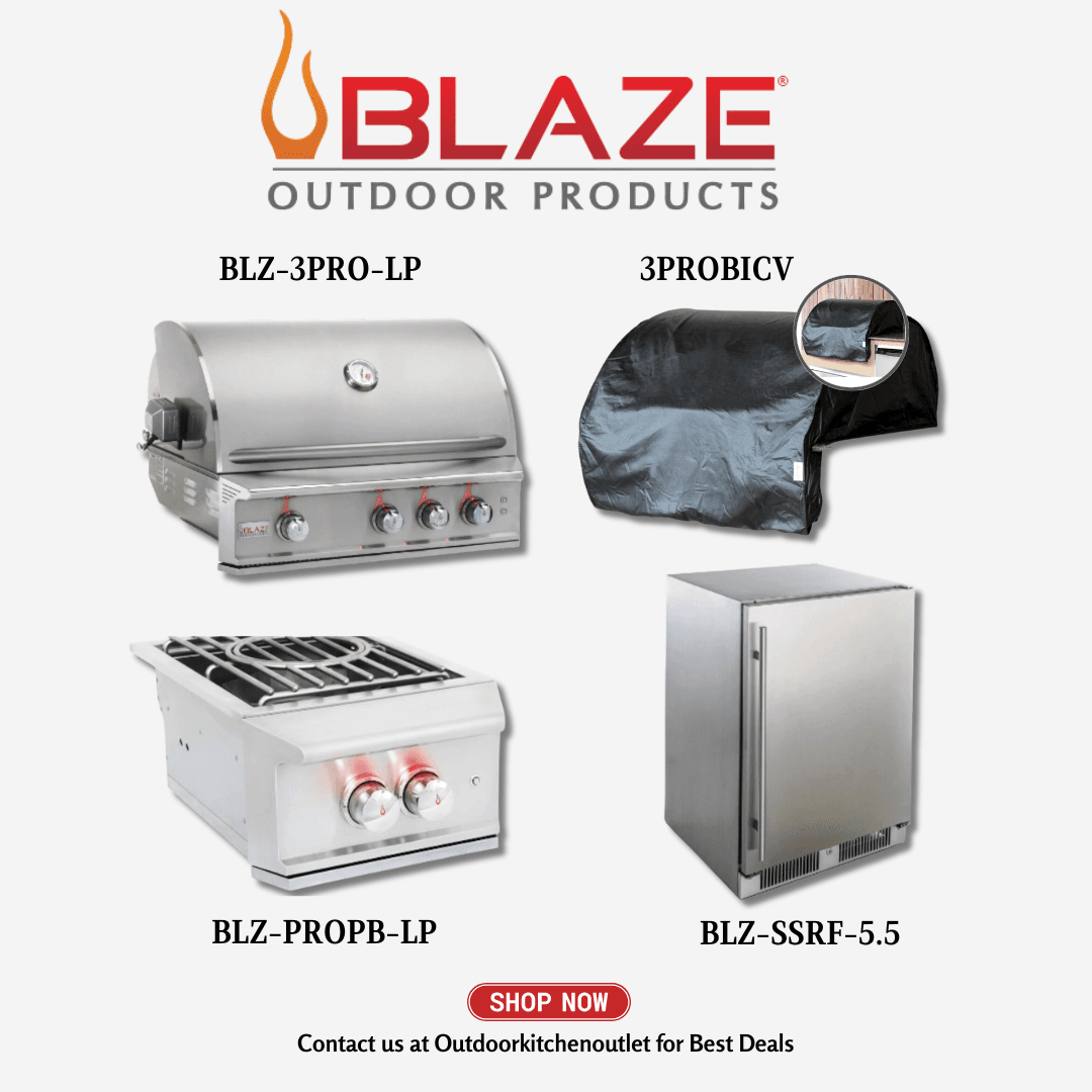 Blaze Outdoor Standard Package Pro Lux 34-inch 3 burner grill with Cover, Power burner and Refrigerator LP