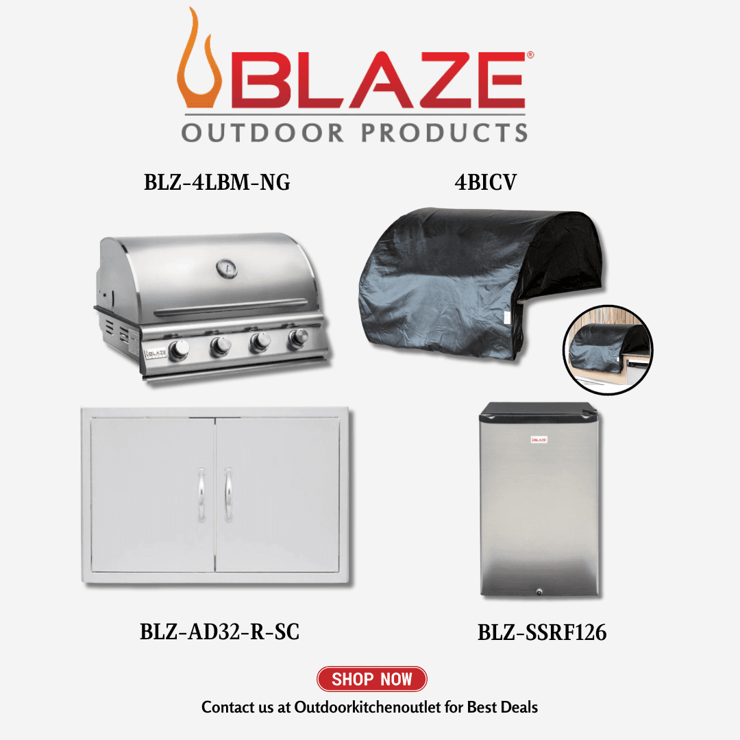 Blaze Outdoor Standard Package Prelude 32-inch 4 Burner Grill with Cover, Stainless Steel Access Door and Refrigerator NG