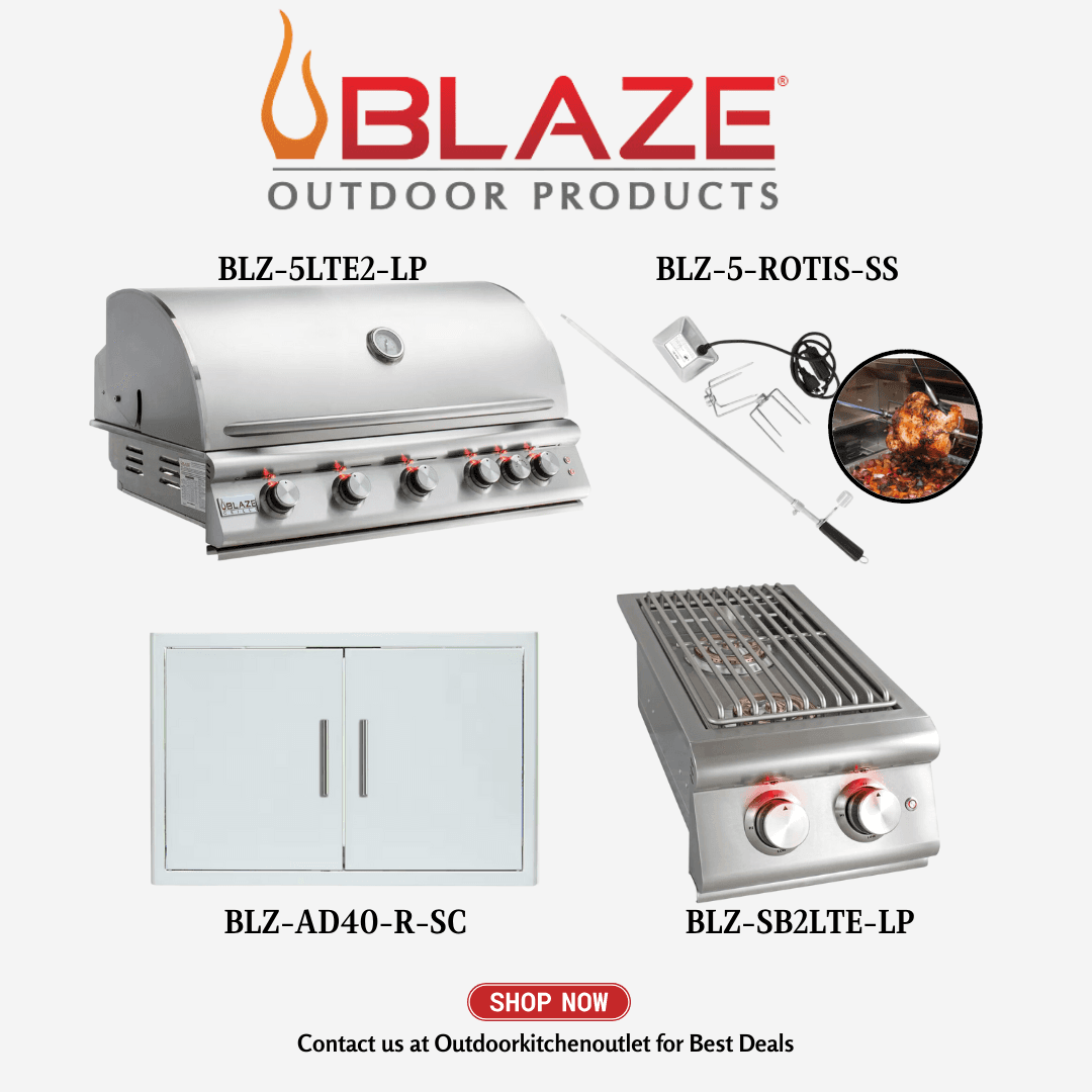 Blaze Outdoor Standard Package 40-inch LTE 5 burner Grill with Rotisserie, Stainless Steel Door and Side Burner LP