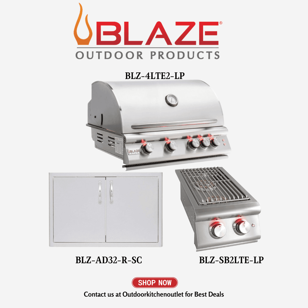 Blaze Outdoor Basic Package LTE 32-inch 4 burner Grill with Stainless Steel Access Door and Side Burner LP