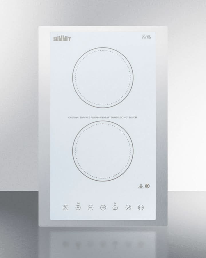 Summit 15 Wide 115V 2-Burner Radiant Cooktop White - CR2B15T2WTK15