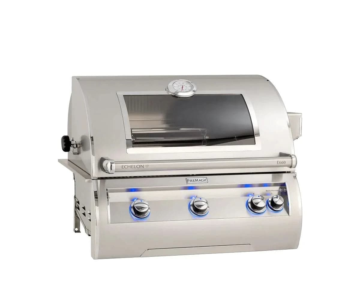 Fire Magic Echelon Diamond E660i 30-Inch Propane Gas Built-In Grill with Backburner, Rotisserie Kit, Magic View Window and Analog Thermometer - E660I-8EAP-W