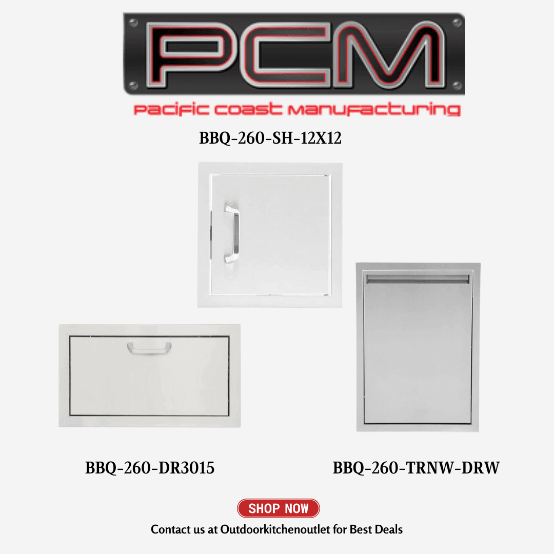 PCM BBQ-260-SH-12X12 Single Access Door with Single Drawer and Trash Bin - PCKG1-BBQ-260-SH-12X12